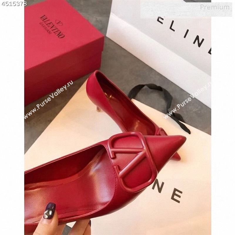 Valentino VLogo Calfskin Pointed Toe Mid-Heel Pump Red 2019 (EM-9123101)