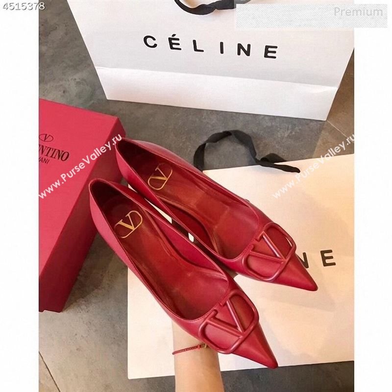 Valentino VLogo Calfskin Pointed Toe Mid-Heel Pump Red 2019 (EM-9123101)