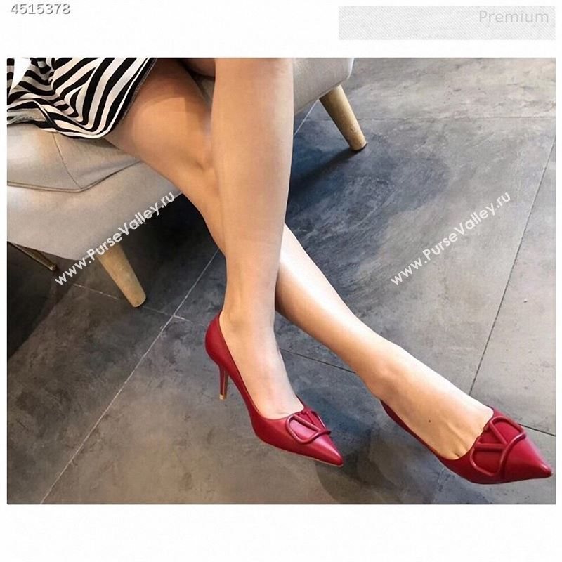 Valentino VLogo Calfskin Pointed Toe Mid-Heel Pump Red 2019 (EM-9123101)