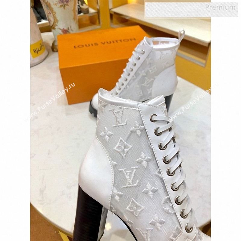 Louis Vuitton Star Trail Monogram Embroidered Mesh Calfskin High-Heel Short Boots White 2019 (SY-9123112)