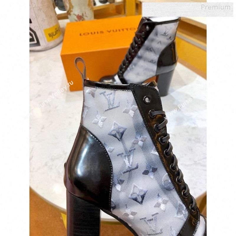 Louis Vuitton Star Trail Monogram Embroidered Mesh Calfskin High-Heel Short Boots Black 2019 (SY-9123115)