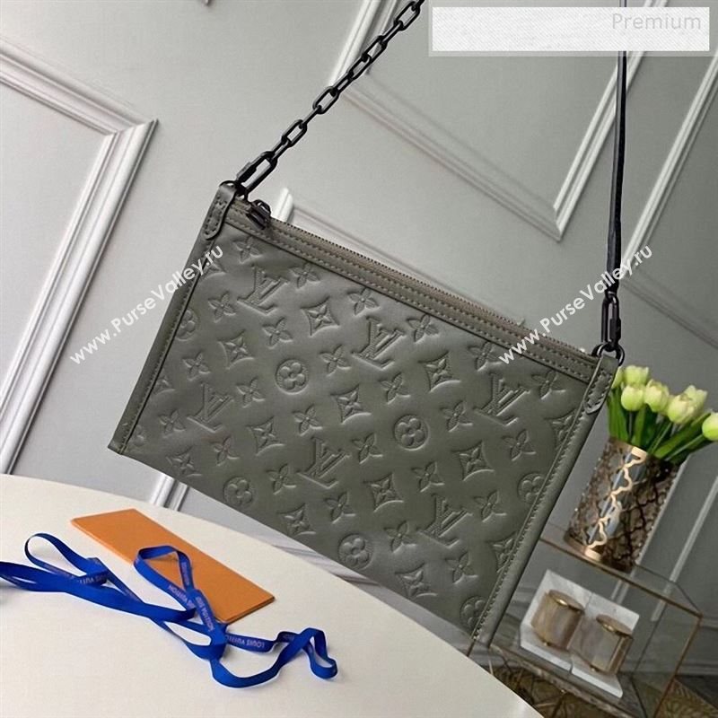 Louis Vuitton Mens Monogram Embossed Double Flat Messenger Bag M44635 Black 2019 (YL-9122345)