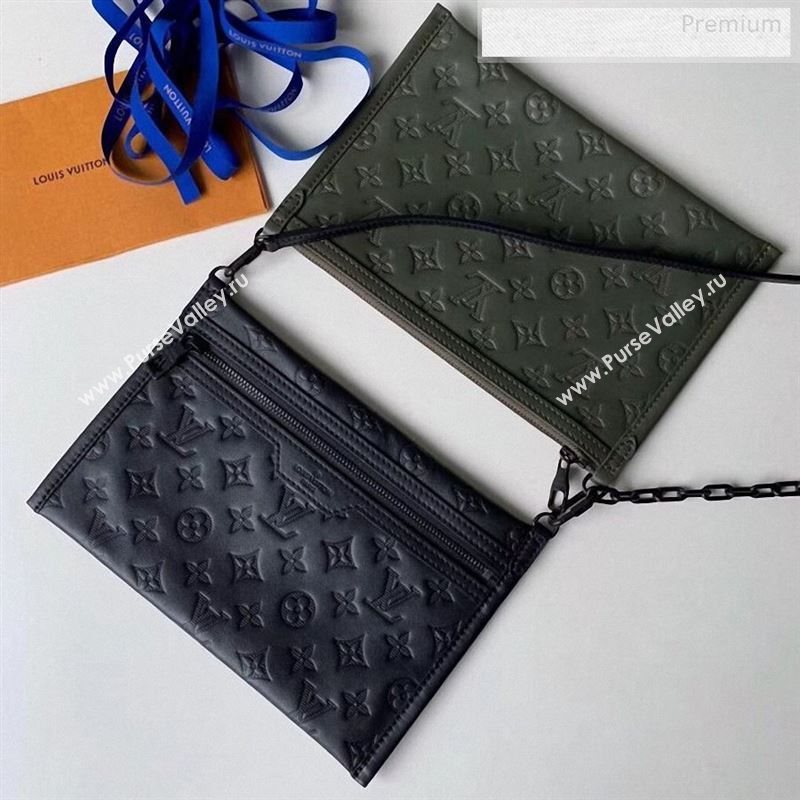 Louis Vuitton Mens Monogram Embossed Double Flat Messenger Bag M44635 Black 2019 (YL-9122345)