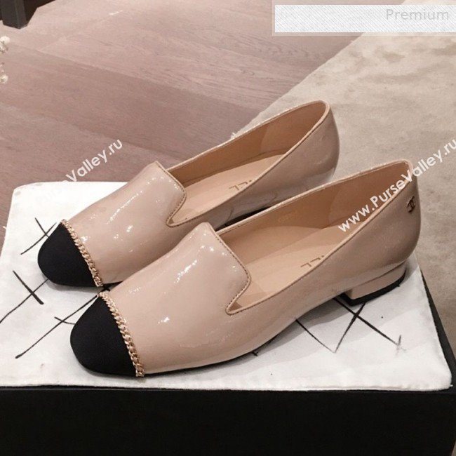 Chanel Patent Leather Chain Flat Loafers G35164 Nude 2020 (KL-0010805)