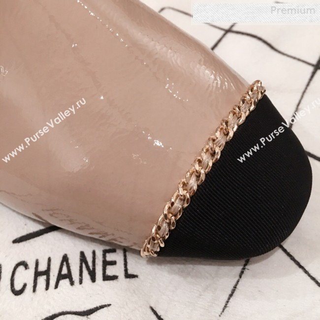 Chanel Patent Leather Chain Flat Loafers G35164 Nude 2020 (KL-0010805)