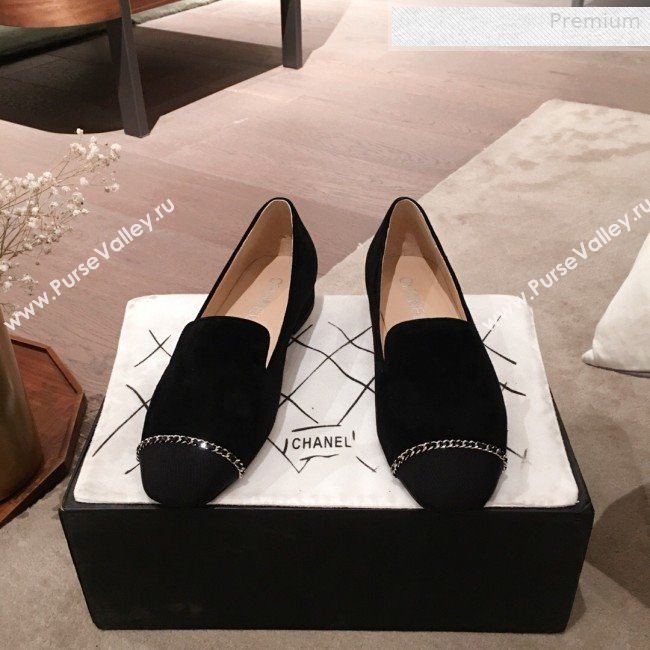 Chanel Suede Chain Flat Loafers G35164 Black 2020 (KL-0010804)