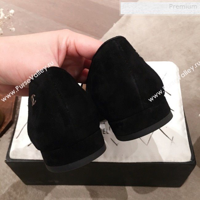 Chanel Suede Chain Flat Loafers G35164 Black 2020 (KL-0010804)