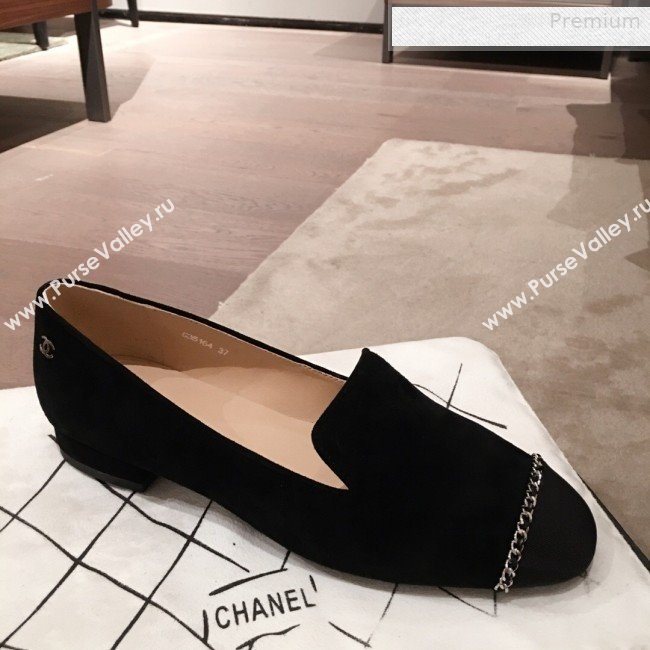 Chanel Suede Chain Flat Loafers G35164 Black 2020 (KL-0010804)