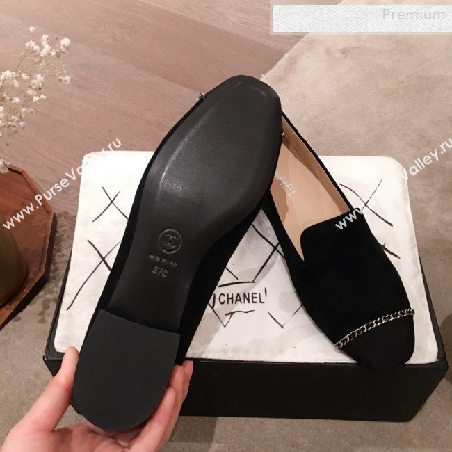 Chanel Suede Chain Flat Loafers G35164 Black 2020 (KL-0010804)