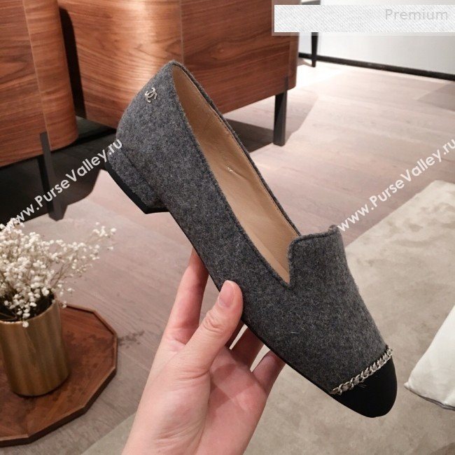 Chanel Felt Chain Flat Loafers G35164 Gray 2020 (KL-0010806)