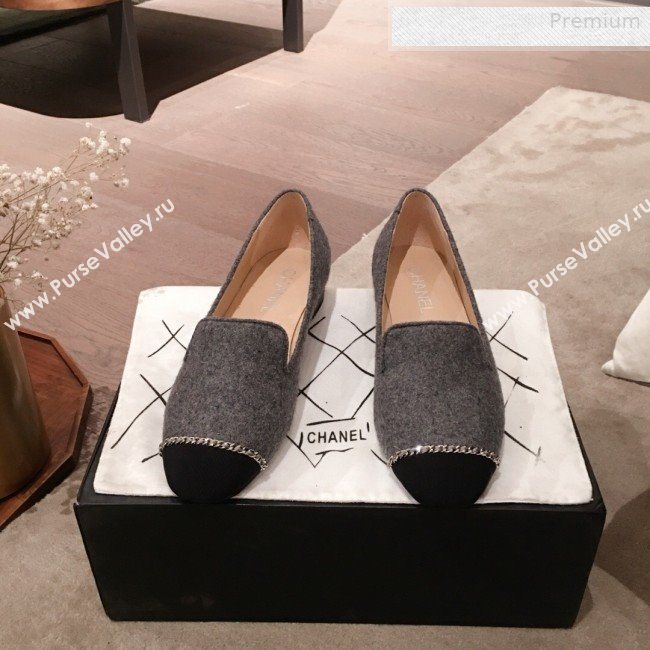 Chanel Felt Chain Flat Loafers G35164 Gray 2020 (KL-0010806)