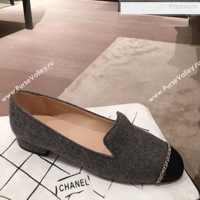 Chanel Felt Chain Flat Loafers G35164 Gray 2020 (KL-0010806)