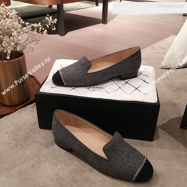 Chanel Felt Chain Flat Loafers G35164 Gray 2020 (KL-0010806)