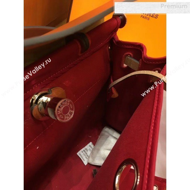 Hermes Herbag 31cm PM Double-Canvas Shoulder Bag Dark Red/Brown  (JIMMY-0010837)