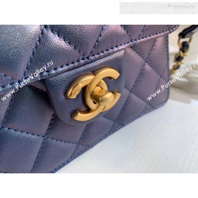 Chanel Quilted Iridescent Lambskin Pearls Flap Bag AS0584 Blue 2019 (XING-0010901)