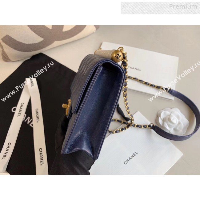 Chanel Quilted Iridescent Lambskin Pearls Flap Bag AS0584 Blue 2019 (XING-0010901)