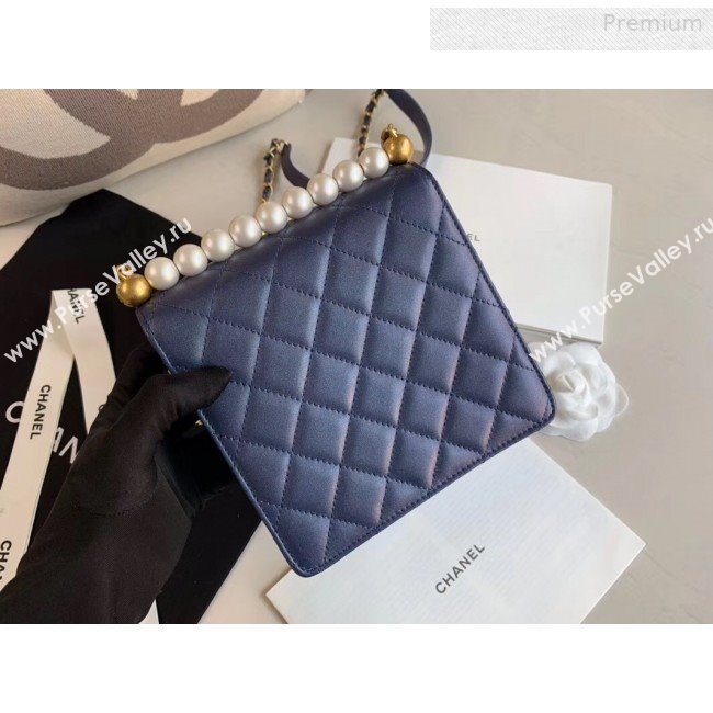 Chanel Quilted Iridescent Lambskin Pearls Flap Bag AS0584 Blue 2019 (XING-0010901)