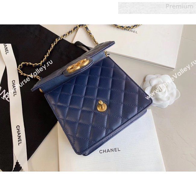Chanel Quilted Iridescent Lambskin Pearls Flap Bag AS0584 Blue 2019 (XING-0010901)