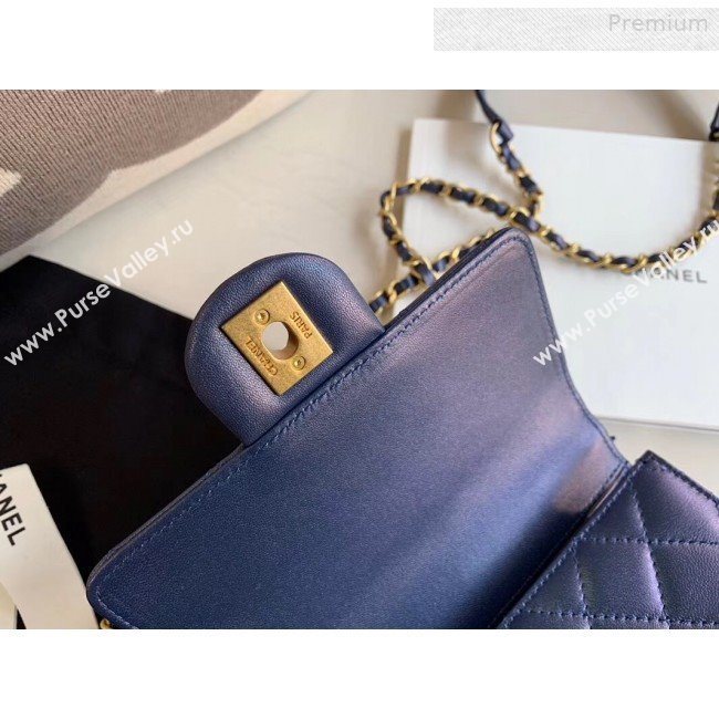 Chanel Quilted Iridescent Lambskin Pearls Flap Bag AS0584 Blue 2019 (XING-0010901)