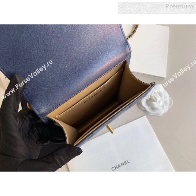 Chanel Quilted Iridescent Lambskin Pearls Flap Bag AS0584 Blue 2019 (XING-0010901)