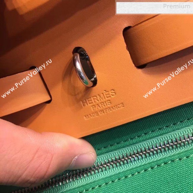 Hermes Herbag 31cm PM Double-Canvas Shoulder Bag Green/Mid-Coffee (JIMMY-0010838)