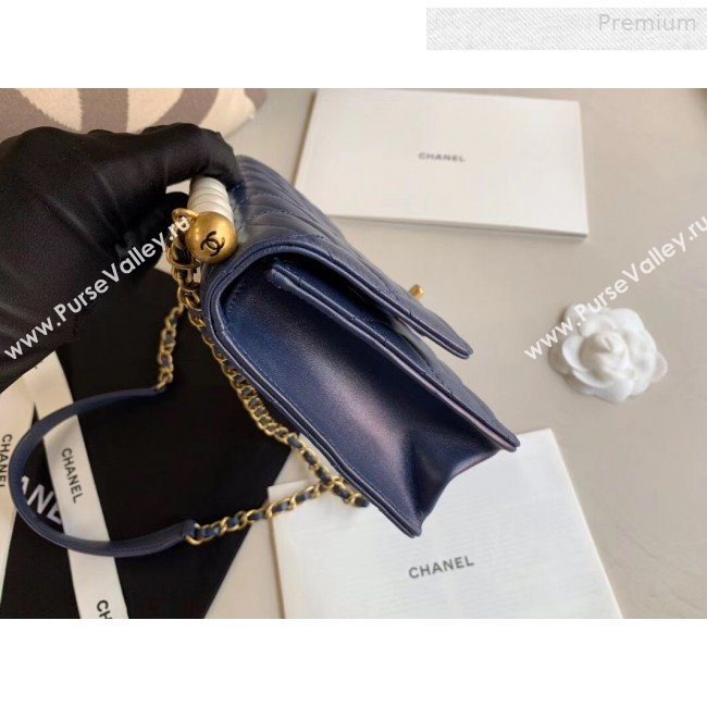 Chanel Quilted Iridescent Lambskin Pearls Flap Bag AS0585 Blue 2019 (XING-0010903)