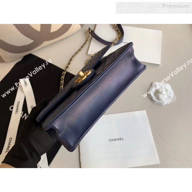 Chanel Quilted Iridescent Lambskin Pearls Flap Bag AS0585 Blue 2019 (XING-0010903)