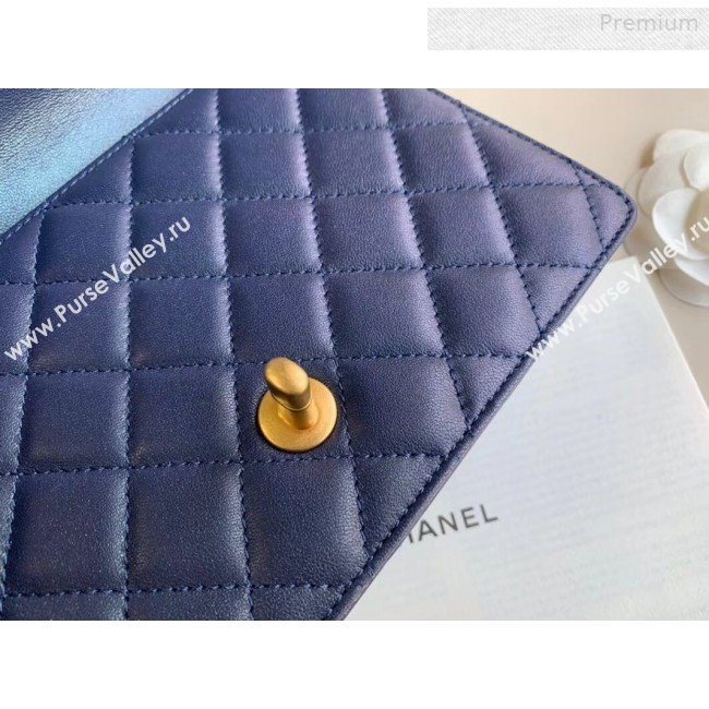 Chanel Quilted Iridescent Lambskin Pearls Flap Bag AS0585 Blue 2019 (XING-0010903)