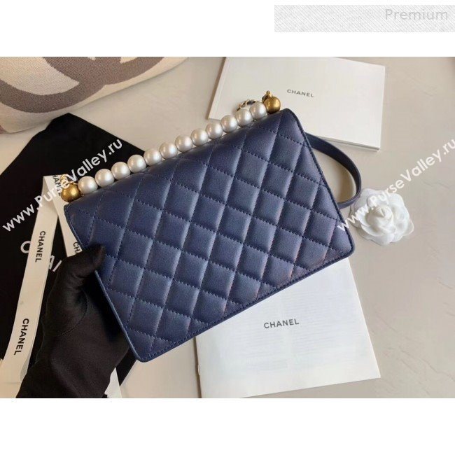 Chanel Quilted Iridescent Lambskin Pearls Flap Bag AS0585 Blue 2019 (XING-0010903)