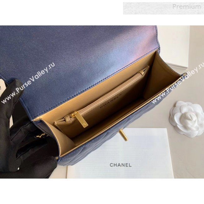 Chanel Quilted Iridescent Lambskin Pearls Flap Bag AS0585 Blue 2019 (XING-0010903)