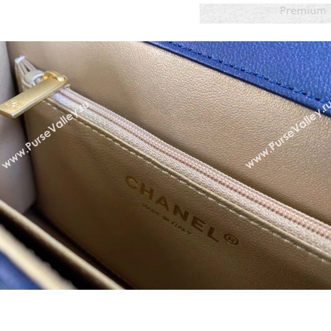 Chanel Quilted Iridescent Lambskin Pearls Flap Bag AS0585 Blue 2019 (XING-0010903)