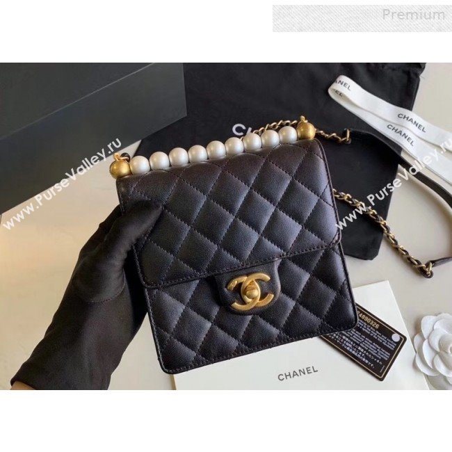 Chanel Quilted Iridescent Lambskin Pearls Flap Bag AS0584 Black 2019 (XING-0010902)