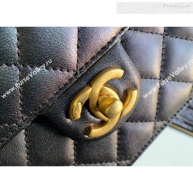 Chanel Quilted Iridescent Lambskin Pearls Flap Bag AS0584 Black 2019 (XING-0010902)