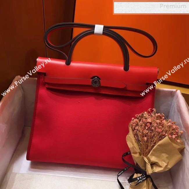 Hermes Herbag 31cm PM Double-Canvas Shoulder Bag All Red (JIMMY-0010840)