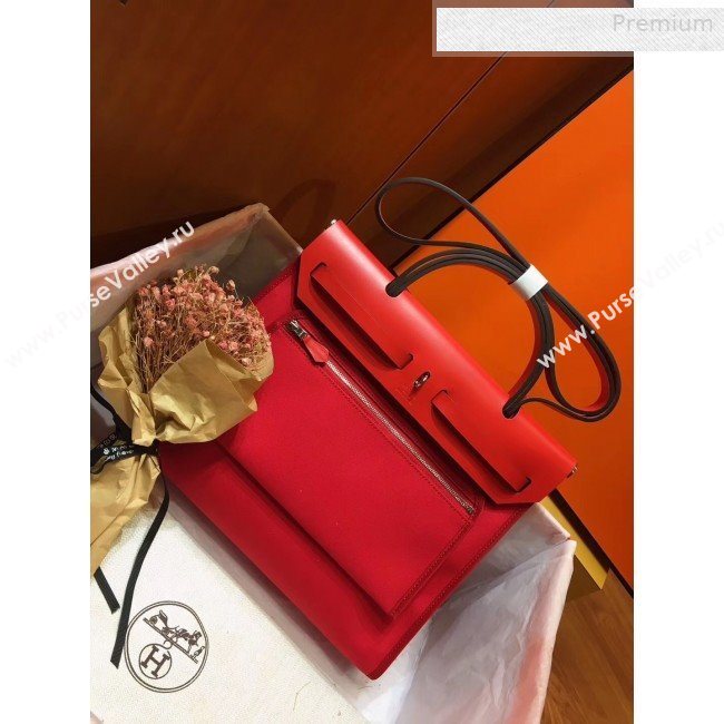 Hermes Herbag 31cm PM Double-Canvas Shoulder Bag All Red (JIMMY-0010840)