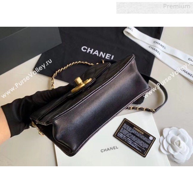 Chanel Quilted Iridescent Lambskin Pearls Flap Bag AS0584 Black 2019 (XING-0010902)