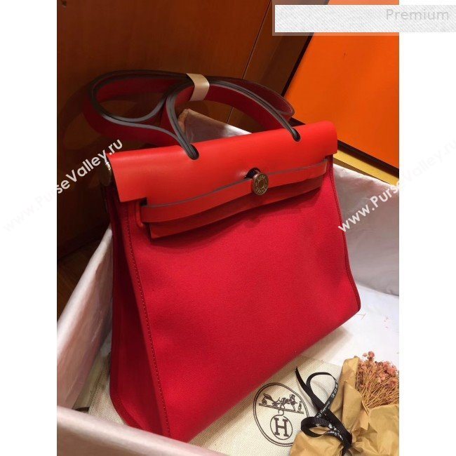 Hermes Herbag 31cm PM Double-Canvas Shoulder Bag All Red (JIMMY-0010840)