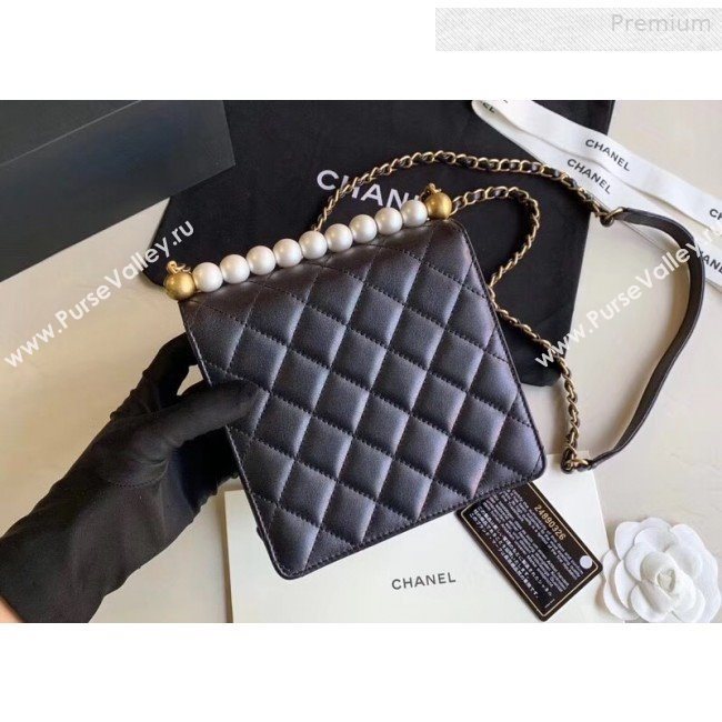 Chanel Quilted Iridescent Lambskin Pearls Flap Bag AS0584 Black 2019 (XING-0010902)