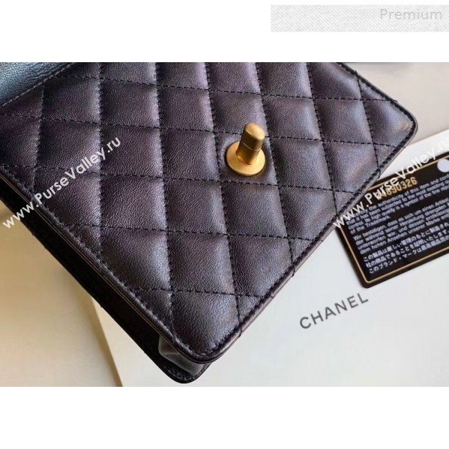 Chanel Quilted Iridescent Lambskin Pearls Flap Bag AS0584 Black 2019 (XING-0010902)
