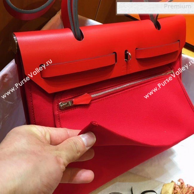 Hermes Herbag 31cm PM Double-Canvas Shoulder Bag All Red (JIMMY-0010840)