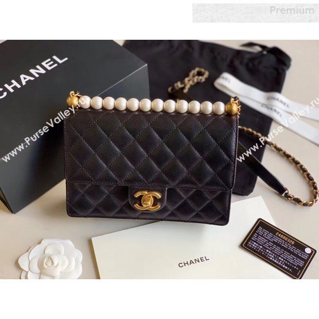 Chanel Quilted Iridescent Lambskin Pearls Flap Bag AS0585 Black 2019 (XING-0010904)