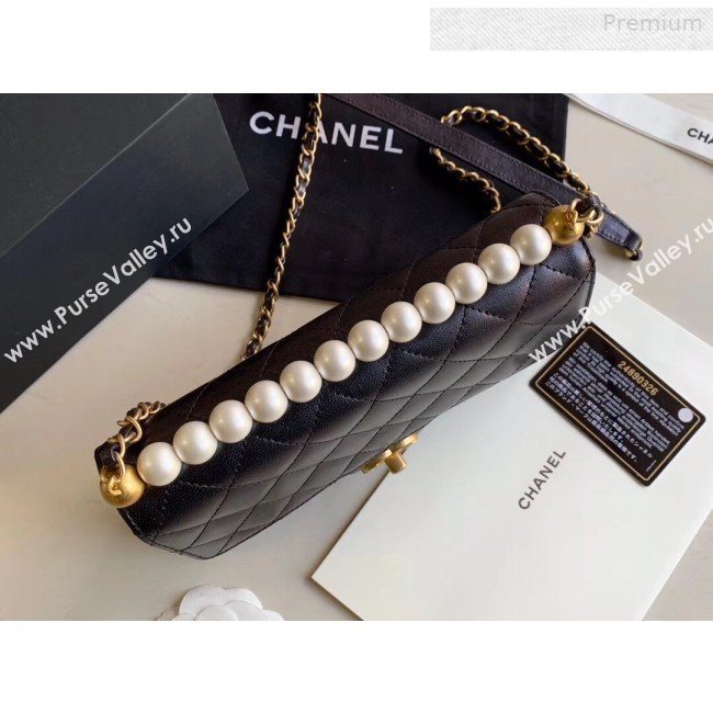 Chanel Quilted Iridescent Lambskin Pearls Flap Bag AS0585 Black 2019 (XING-0010904)