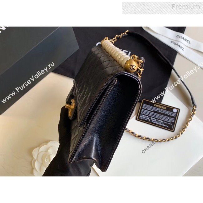 Chanel Quilted Iridescent Lambskin Pearls Flap Bag AS0585 Black 2019 (XING-0010904)