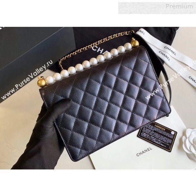 Chanel Quilted Iridescent Lambskin Pearls Flap Bag AS0585 Black 2019 (XING-0010904)