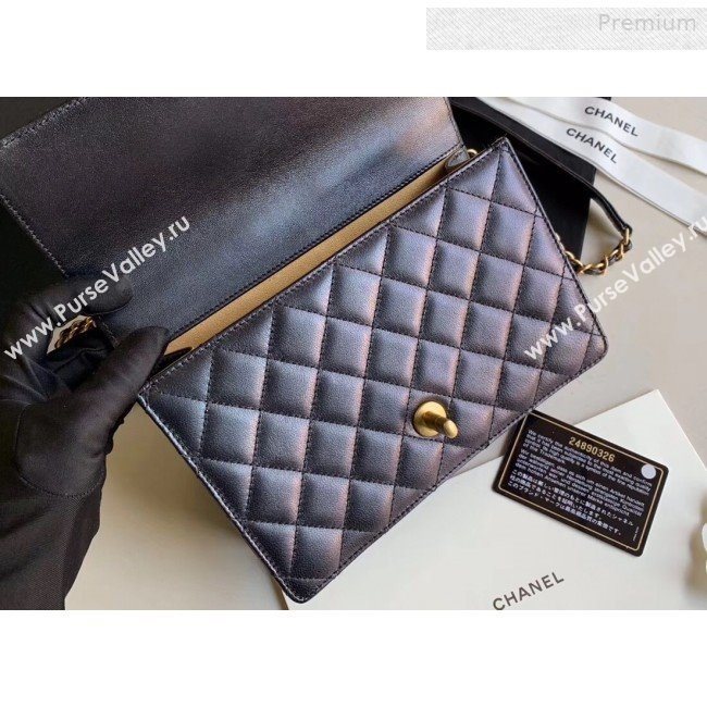 Chanel Quilted Iridescent Lambskin Pearls Flap Bag AS0585 Black 2019 (XING-0010904)