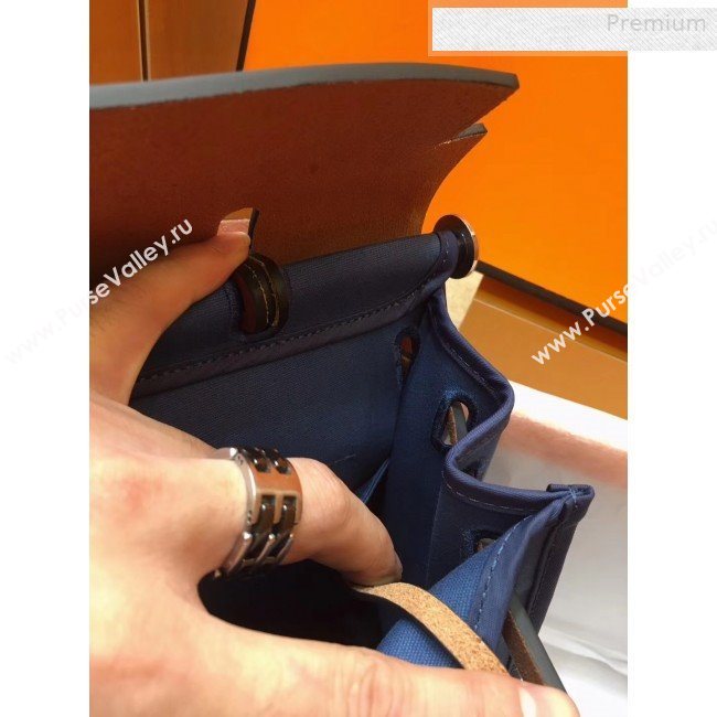 Hermes Herbag 31cm PM Double-Canvas Shoulder Bag Blue/Dark Coffee (JIMMY-0010841)