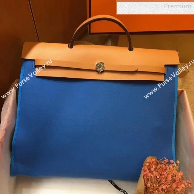 Hermes Herbag 31cm PM Double-Canvas Shoulder Bag Blue/Green/Mid-Coffee (JIMMY-0010843)