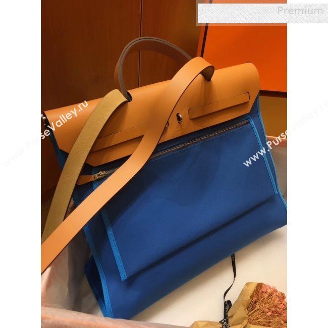 Hermes Herbag 31cm PM Double-Canvas Shoulder Bag Blue/Green/Mid-Coffee (JIMMY-0010843)