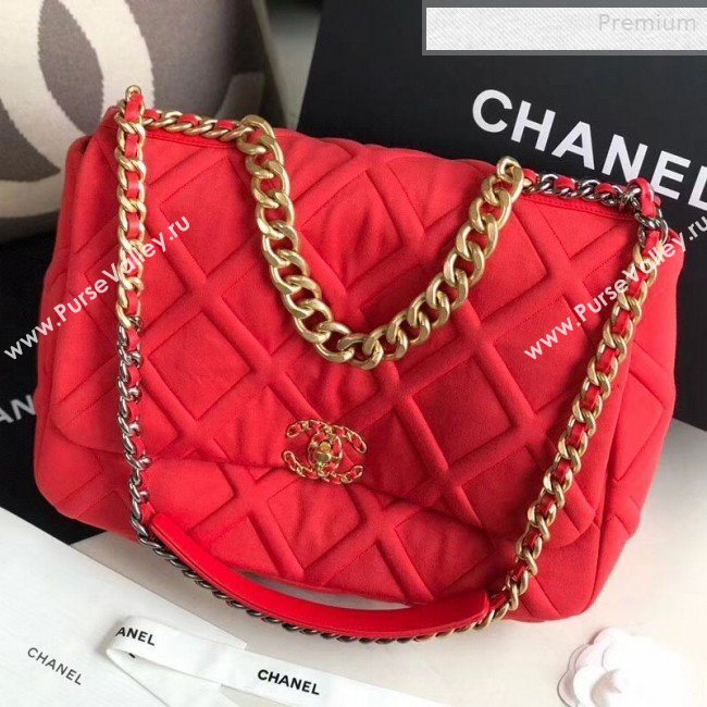 Chanel 19 Quilted Jersey Maxi Flap Bag AS1162 Red 2019 (XING-0010908)