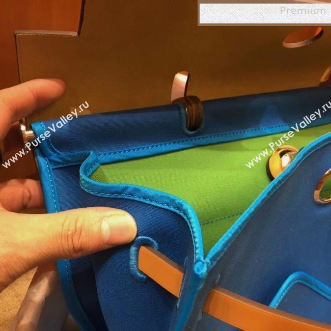 Hermes Herbag 31cm PM Double-Canvas Shoulder Bag Blue/Green/Mid-Coffee (JIMMY-0010843)